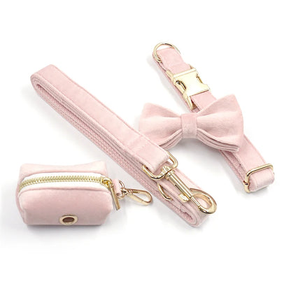 Customizable Buckle Engraving!  Luxury Pink Velvet Collar Dog Set (individual also)