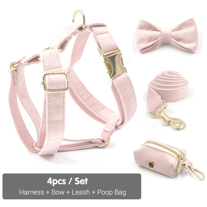 Customizable Buckle Engraving!  Luxury Pink Velvet Collar Dog Set (individual also)