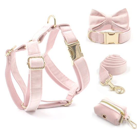 Customizable Buckle Engraving!  Luxury Pink Velvet Collar Dog Set (individual also)