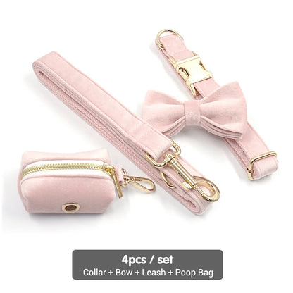 Customizable Buckle Engraving!  Luxury Pink Velvet Collar Dog Set (individual also)