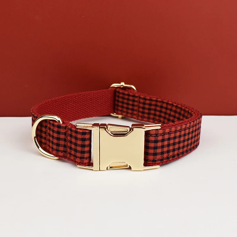 "Customizable! Designer Plaid Dog Collar with Bow Tie – Luxury Pet Collar & Leash Set"