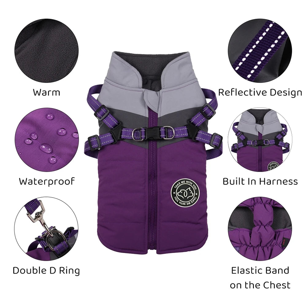 Winter Warm Pet Dog Clothes With Harness Waterproof Dog Jacket For Small Medium Dog Coat Vest Chihuahua French Bulldog Outfits