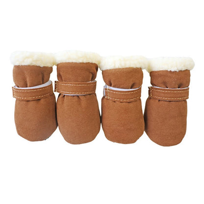 4pcs/set Plush Pet Dog Shoes winter