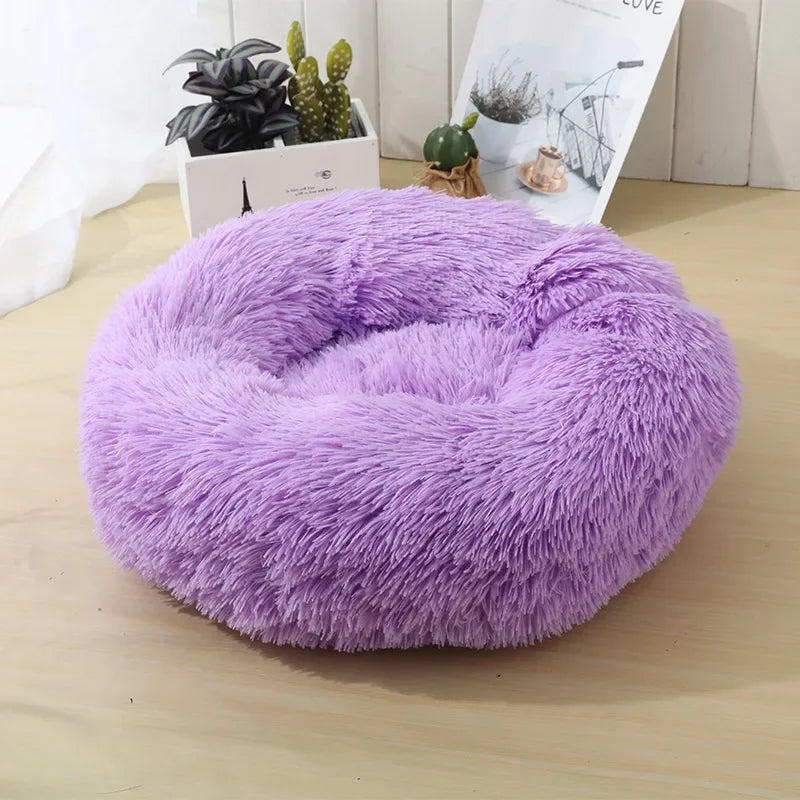 "Calming Donut Dog Bed – Warm & Soft Plush Pet Cushion for Dogs & Cats"