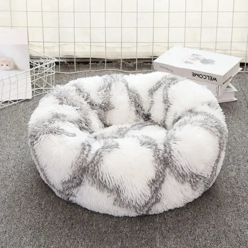 "Calming Donut Dog Bed – Warm & Soft Plush Pet Cushion for Dogs & Cats"