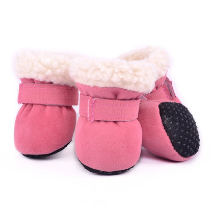 4pcs/set Plush Pet Dog Shoes winter