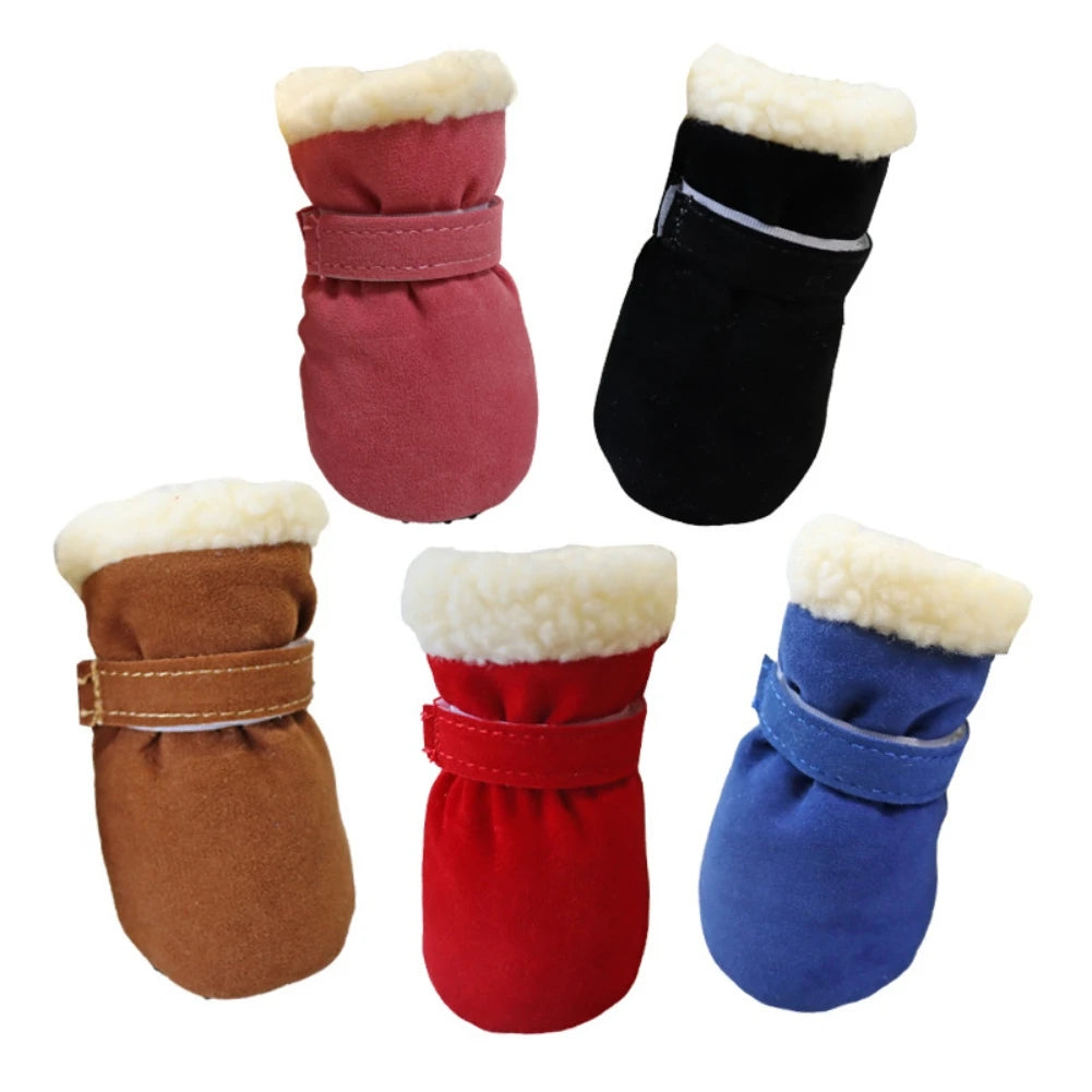 4pcs/set Plush Pet Dog Shoes winter