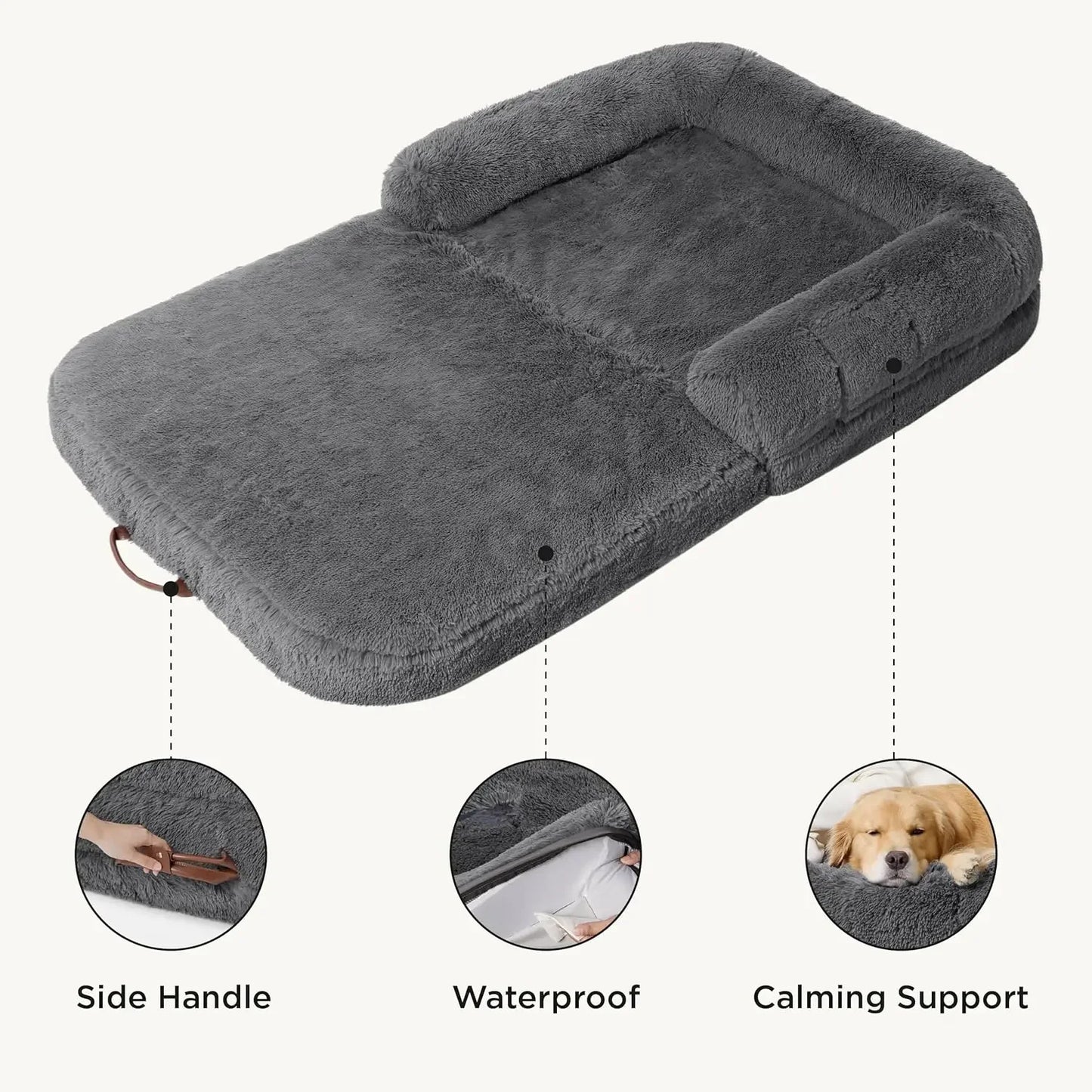 Human Dog Bed for People Adults, 2 in 1 Calming Human Size Giant Dog Bed Fits Pet Families with Egg Foam Supportive Mat and