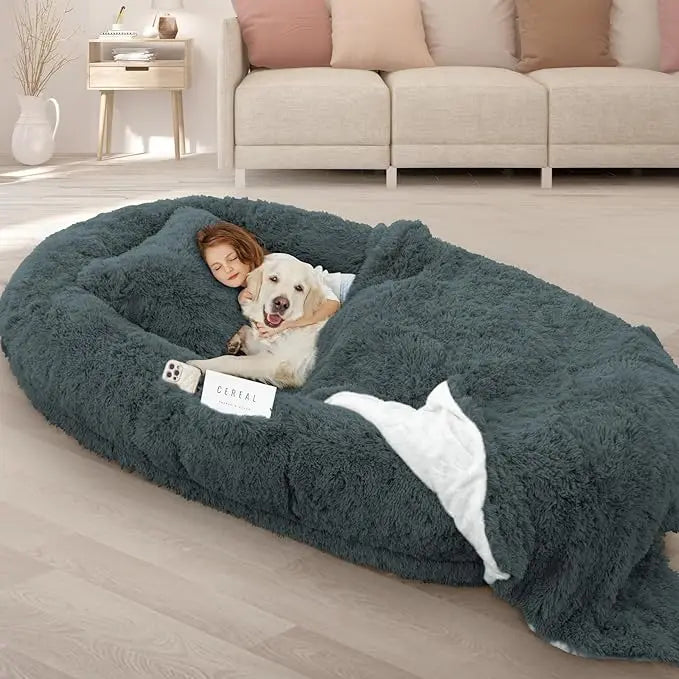 "71''x45'' Giant Washable Memory Foam Dog Bed with Blanket & Pillow"