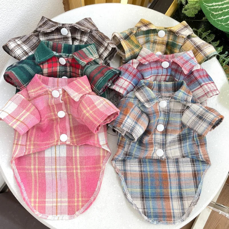 "Plaid Dog Shirt – Stylish & Breathable Autumn Coat for Small & Large Dogs"