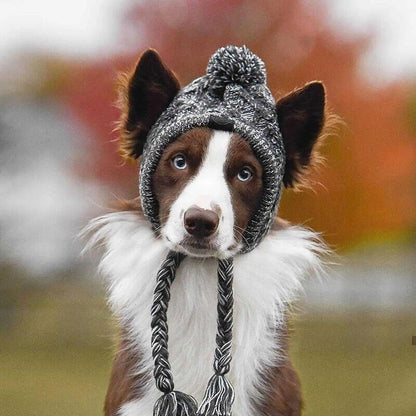 "Winter Warm Dog Hat – Windproof Knitted Hat with Fluffy Ball"