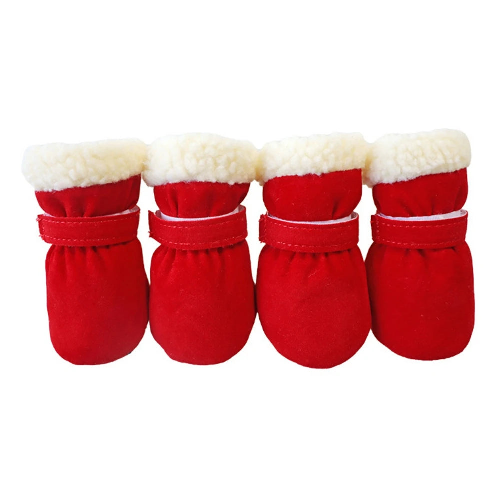 4pcs/set Plush Pet Dog Shoes winter