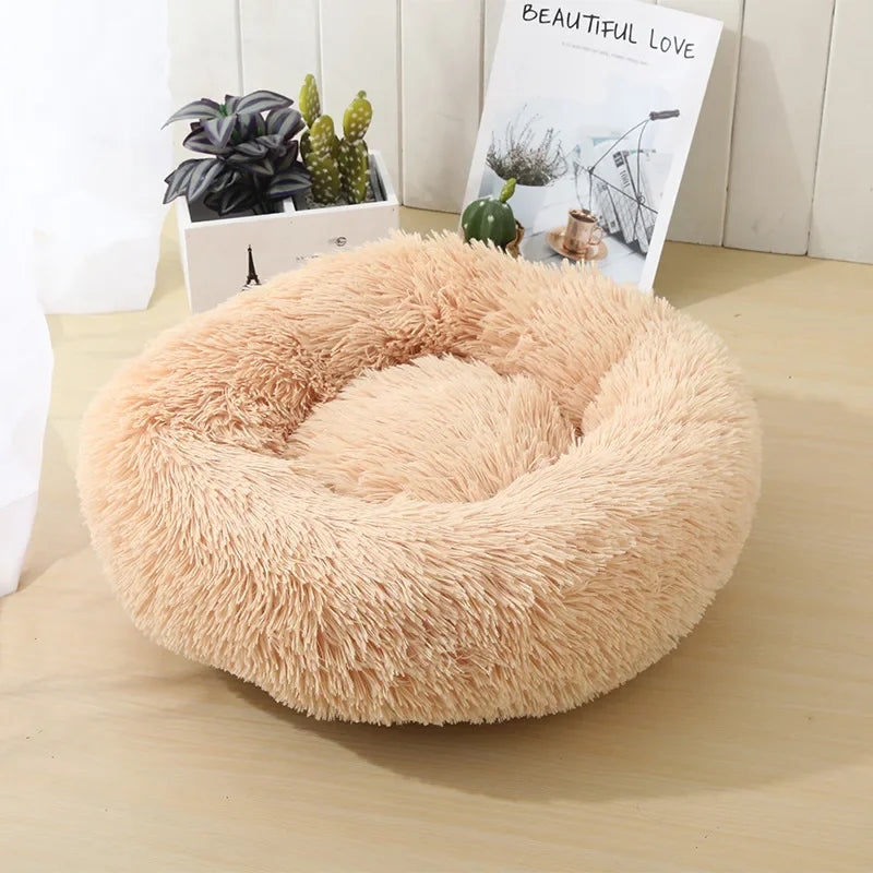 "Calming Donut Dog Bed – Warm & Soft Plush Pet Cushion for Dogs & Cats"