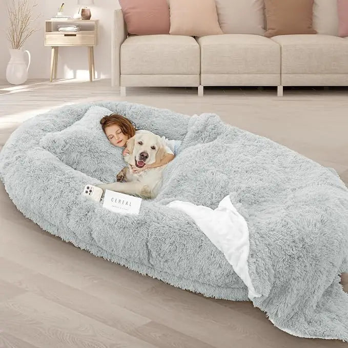 "71''x45'' Giant Washable Memory Foam Dog Bed with Blanket & Pillow"