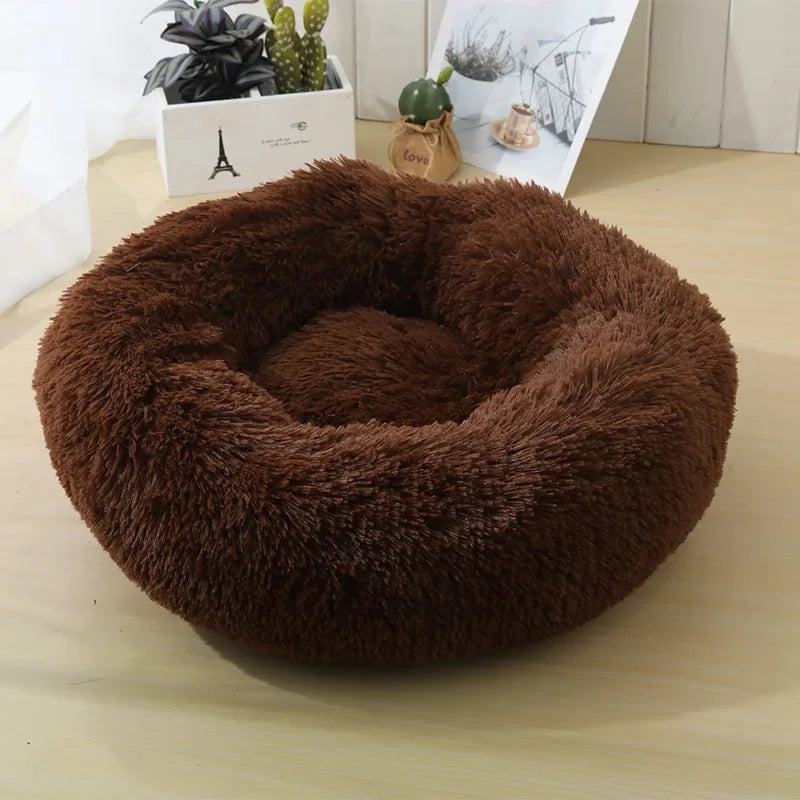 "Calming Donut Dog Bed – Warm & Soft Plush Pet Cushion for Dogs & Cats"