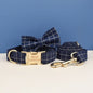 "Customizable! Designer Plaid Dog Collar with Bow Tie – Luxury Pet Collar & Leash Set"