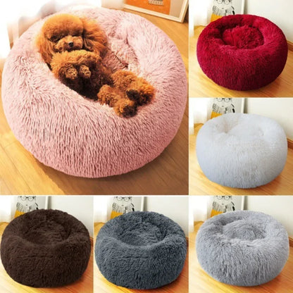 "Calming Donut Dog Bed – Warm & Soft Plush Pet Cushion for Dogs & Cats"