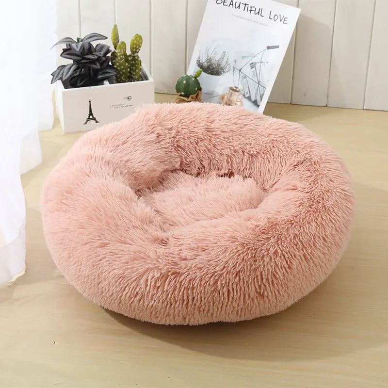 "Calming Donut Dog Bed – Warm & Soft Plush Pet Cushion for Dogs & Cats"