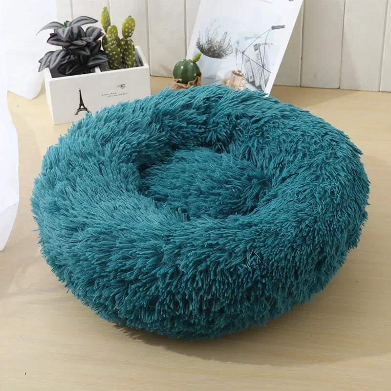 "Calming Donut Dog Bed – Warm & Soft Plush Pet Cushion for Dogs & Cats"