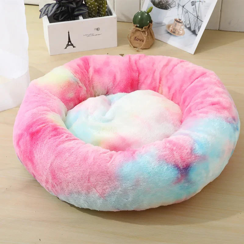 "Calming Donut Dog Bed – Warm & Soft Plush Pet Cushion for Dogs & Cats"