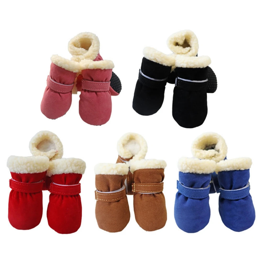 4pcs/set Plush Pet Dog Shoes winter