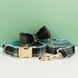 "Customizable! Designer Plaid Dog Collar with Bow Tie – Luxury Pet Collar & Leash Set"