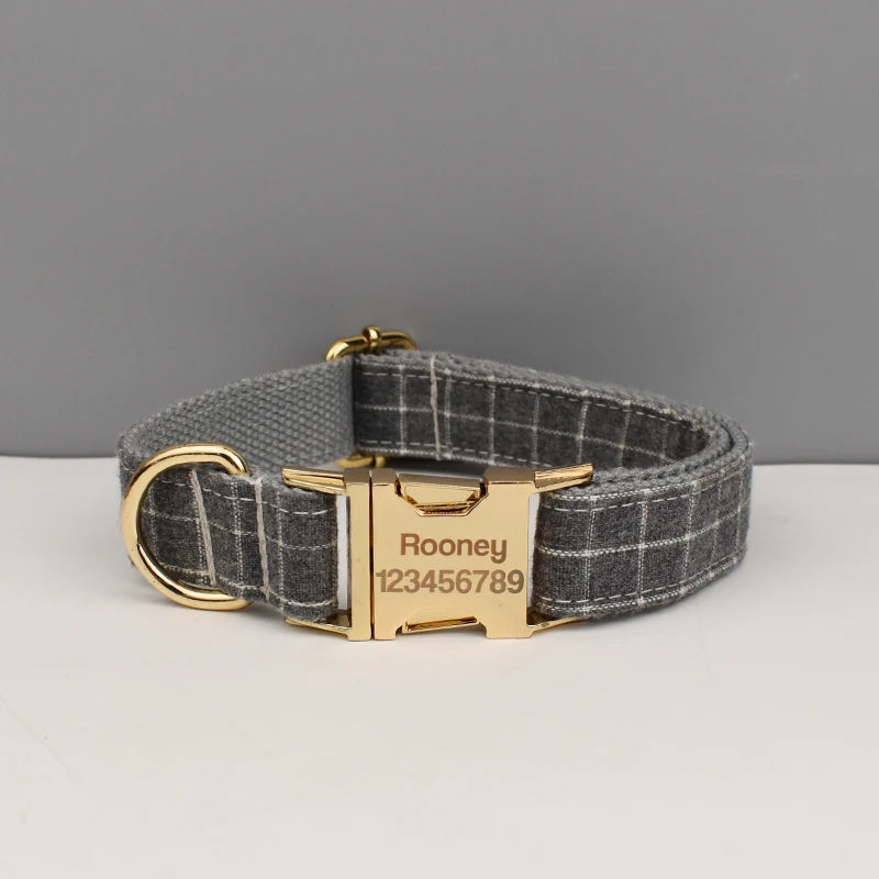 "Customizable! Designer Plaid Dog Collar with Bow Tie – Luxury Pet Collar & Leash Set"