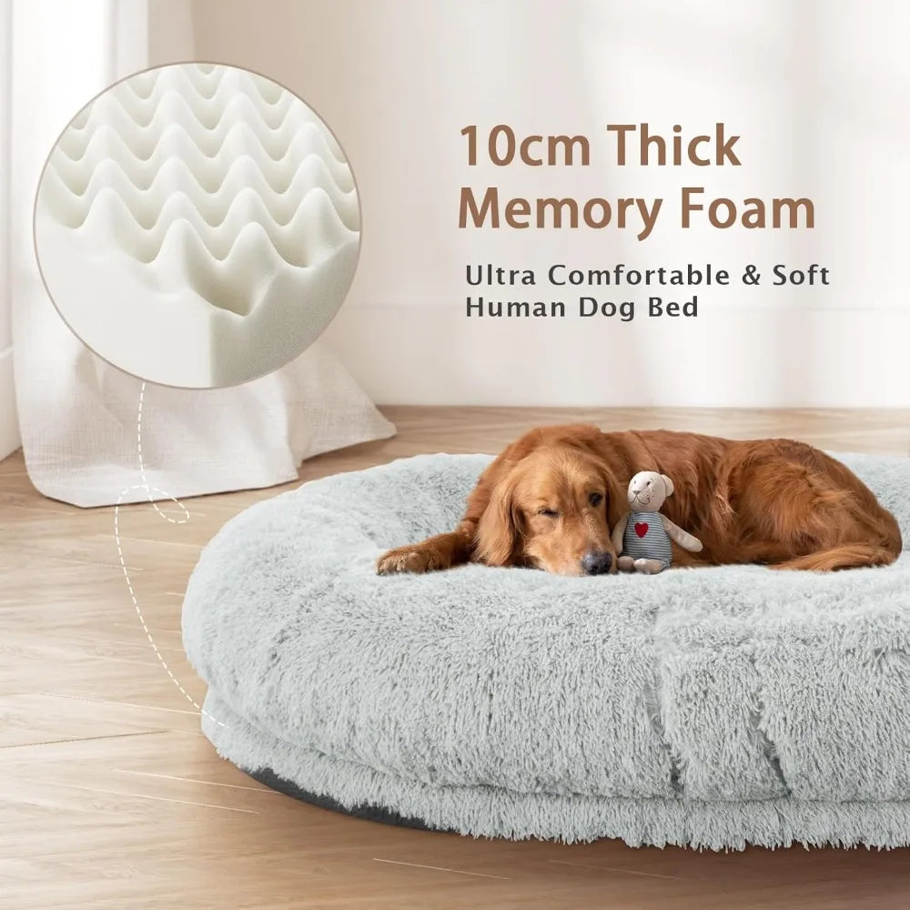 "71''x45'' Giant Washable Memory Foam Dog Bed with Blanket & Pillow"