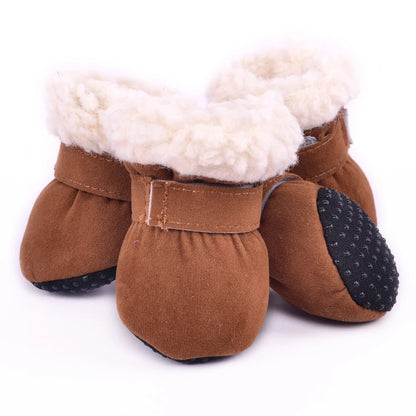 4pcs/set Plush Pet Dog Shoes winter